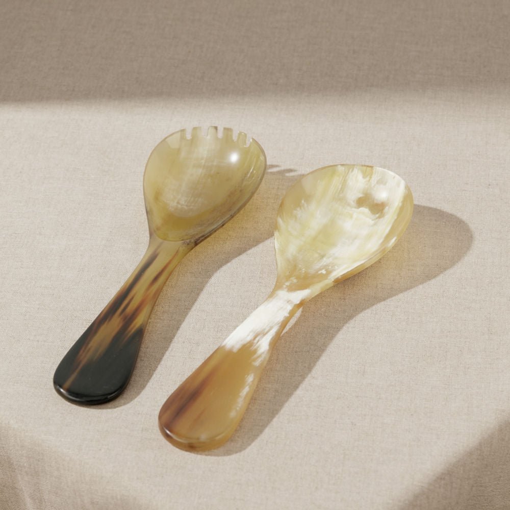 Natural Ox Horn Salad Servers Set 25cm
