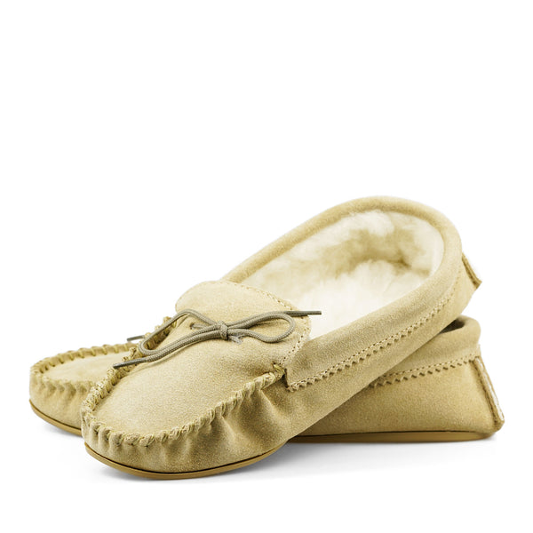 Natural Suede Lambswool Moccasins