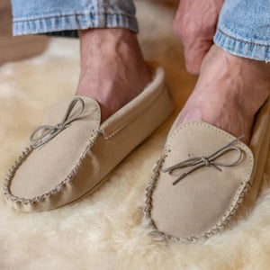 Natural Suede Lambswool Moccasins