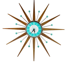 Starburst Mid Century Modern Wall Clock Turquoise