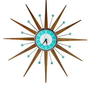 Starburst Mid Century Modern Wall Clock Turquoise