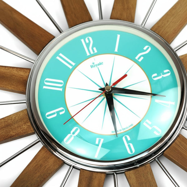 Starburst Mid Century Modern Wall Clock Turquoise