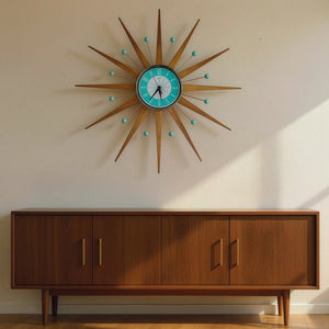Starburst Mid Century Modern Wall Clock Turquoise