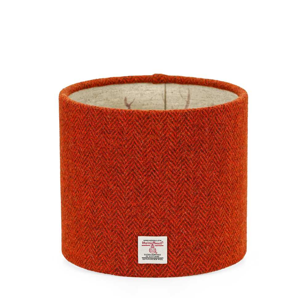 Burnt Orange Harris Tweed Lamp Shade With Moorland Stag Lining 20cm