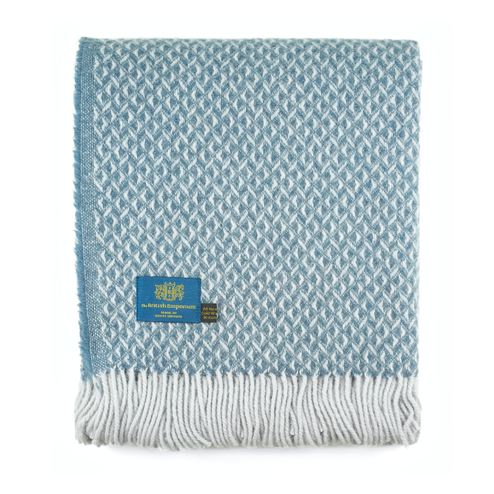 Lymm Pure New Wool Throw Blanket Sterling Blue