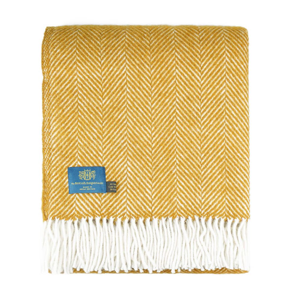 Bibury Pure Wool Throw Blanket Ochre Yellow