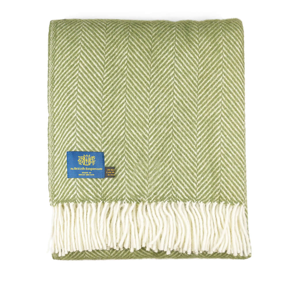 Bibury Pure Wool Throw Blanket Light Olive