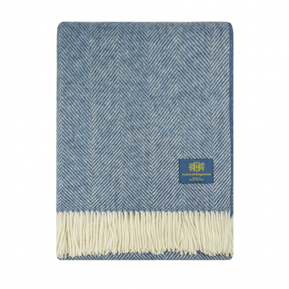 Mawes Herringbone Pure Wool Throw Cobalt