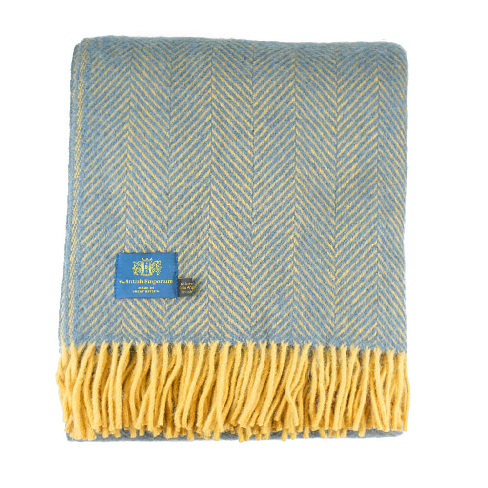 Bibury Pure Wool Throw Blanket Slate Blue