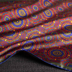 Whirligig Medallion Silk Pocket Square Red Green