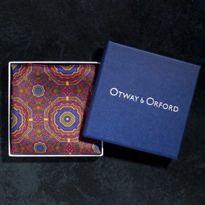 Whirligig Medallion Silk Pocket Square Red Green