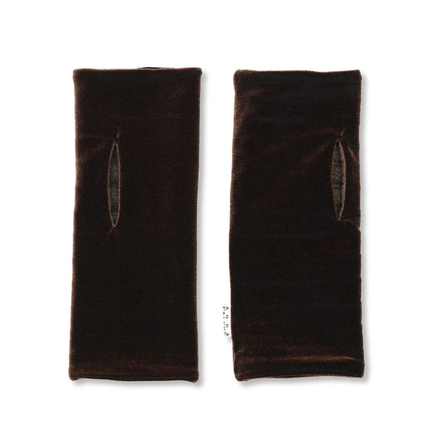 Chocolate Brown Wristees Velvet Fingerless Gloves