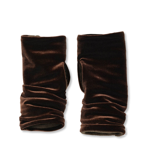 Chocolate Brown Wristees Velvet Fingerless Gloves