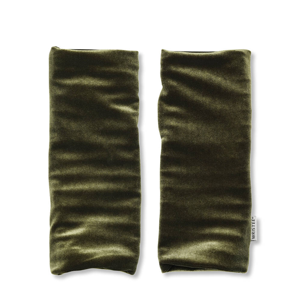 Olive Green Wristees Velvet Fingerless Gloves