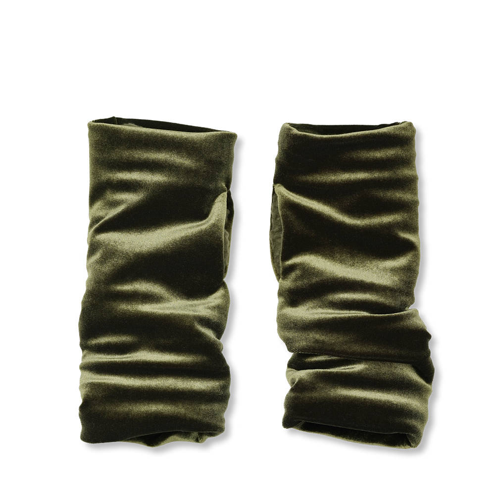 Olive Green Wristees Velvet Fingerless Gloves